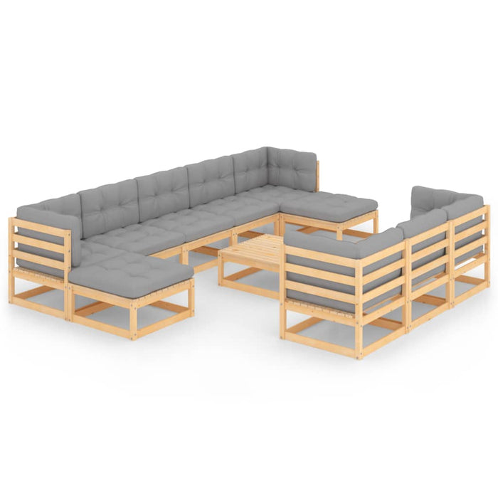 Set mobilier grădină cu perne, 11 piese, lemn masiv de pin WALTI