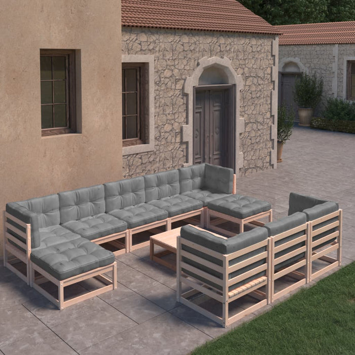 Set mobilier grădină cu perne, 11 piese, lemn masiv de pin WALTI
