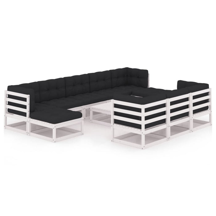 Set mobilier grădină cu perne, 11 piese, alb, lemn masiv pin WALTI