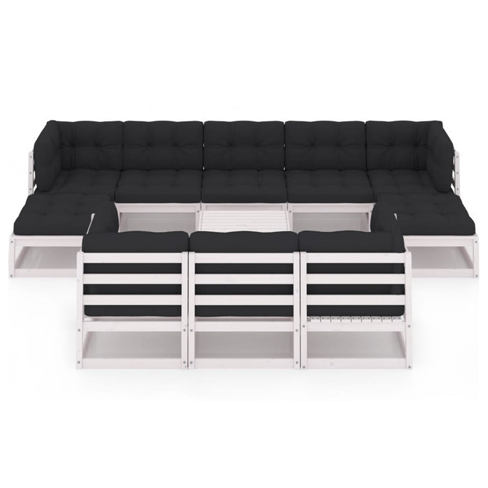 Set mobilier grădină cu perne, 11 piese, alb, lemn masiv pin WALTI