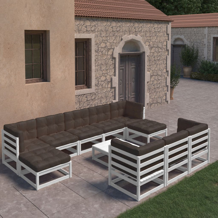 Set mobilier grădină cu perne, 11 piese, alb, lemn masiv pin WALTI