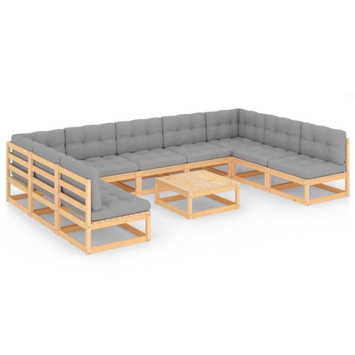 Set mobilier grădină cu perne, 10 piese, lemn masiv de pin WALTI