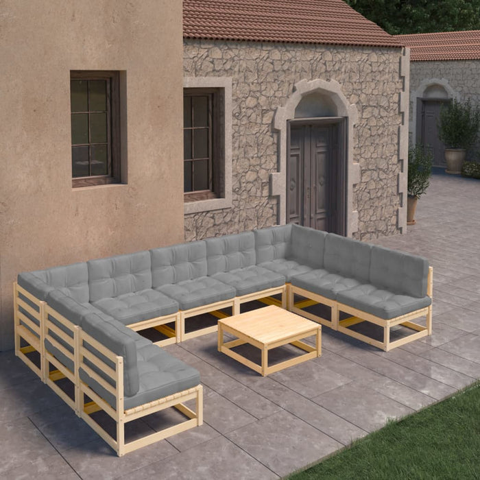 Set mobilier grădină cu perne, 10 piese, lemn masiv de pin WALTI
