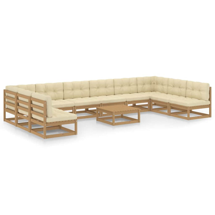 Set mobilier grădină cu perne, 11 piese, maro, lemn masiv pin WALTI