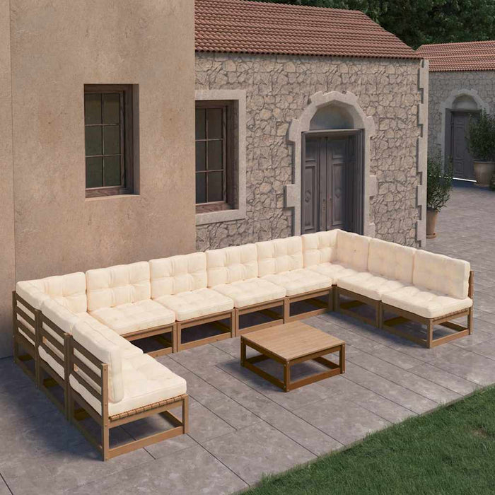 Set mobilier grădină cu perne, 11 piese, maro, lemn masiv pin WALTI