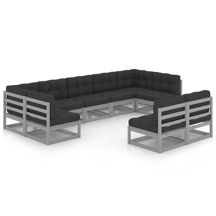 Set mobilier grădină cu perne, 9 piese, gri, lemn masiv de pin WALTI