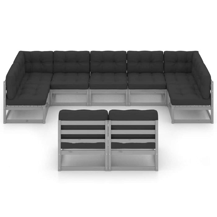 Set mobilier grădină cu perne, 9 piese, gri, lemn masiv de pin WALTI