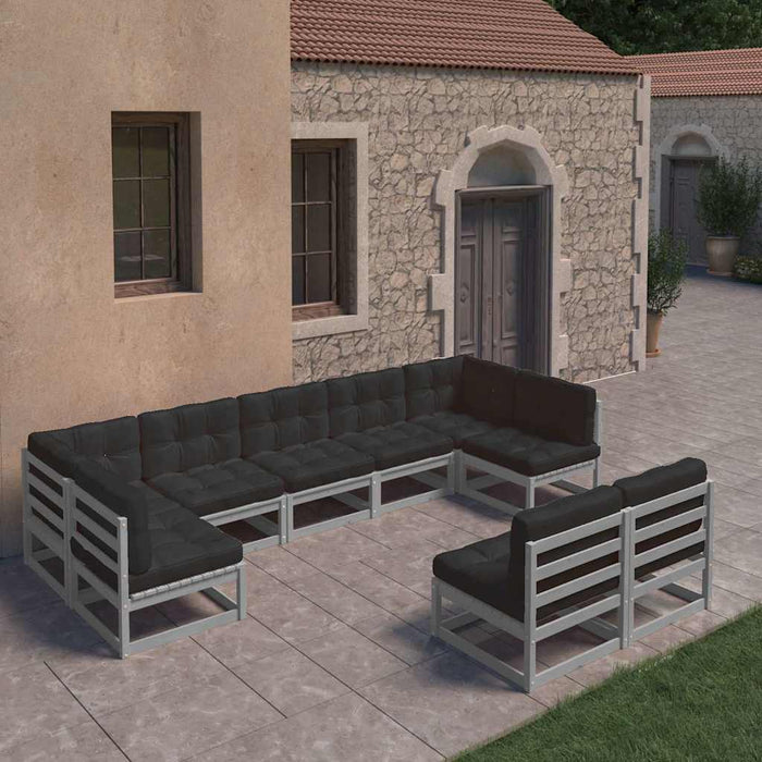 Set mobilier grădină cu perne, 9 piese, gri, lemn masiv de pin WALTI