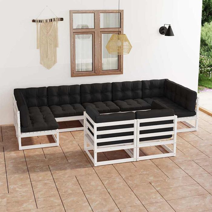 Set mobilier grădină cu perne, 9 piese, lemn masiv de pin alb WALTI