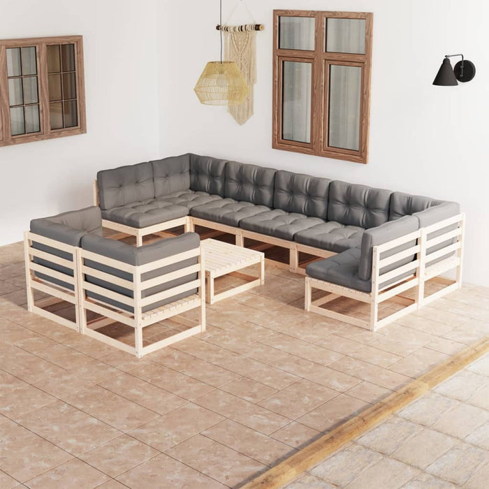 Set mobilier grădină cu perne, 10 piese, lemn masiv de pin WALTI