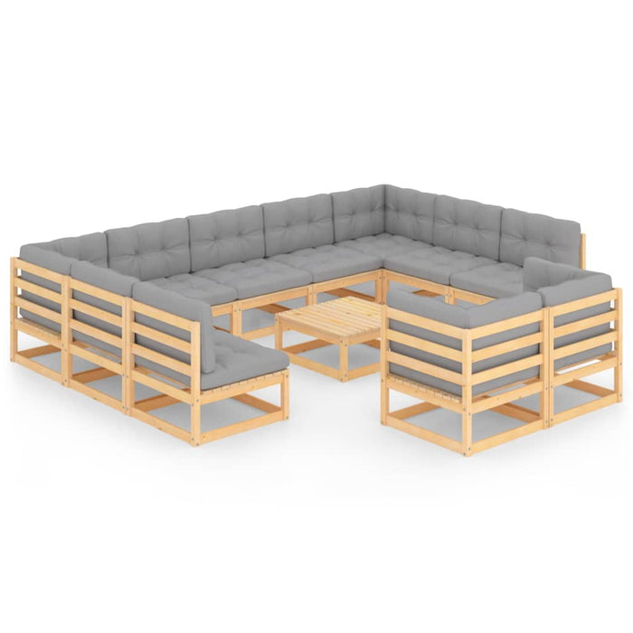 Set mobilier grădină cu perne, 12 piese, lemn masiv de pin WALTI
