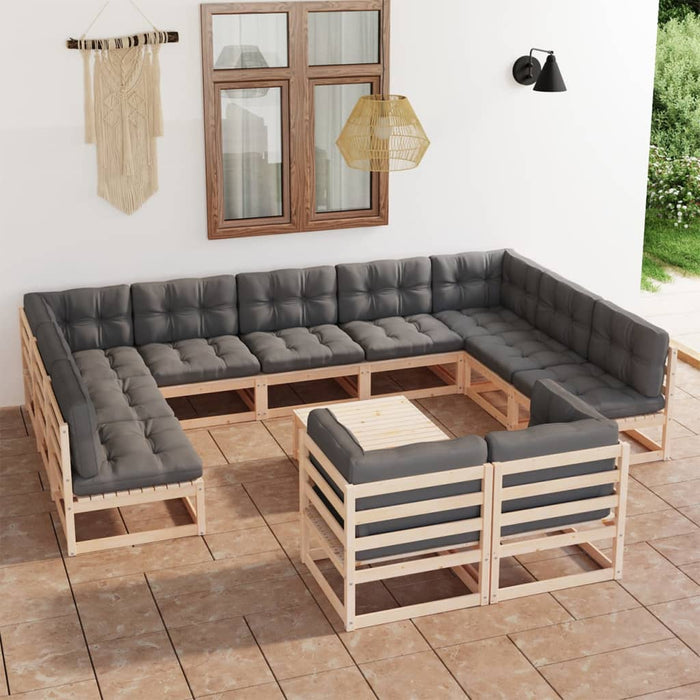 Set mobilier grădină cu perne, 12 piese, lemn masiv de pin WALTI