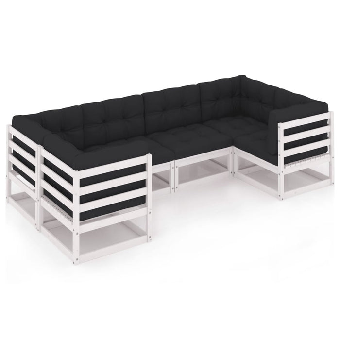 Set mobilier de grădină cu perne, 6 piese, alb, lemn masiv pin WALTI