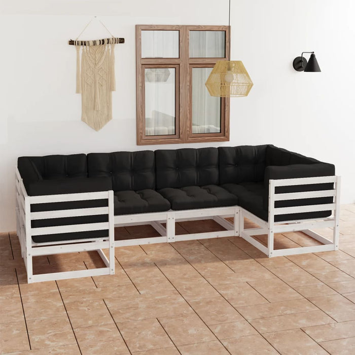 Set mobilier de grădină cu perne, 6 piese, alb, lemn masiv pin WALTI