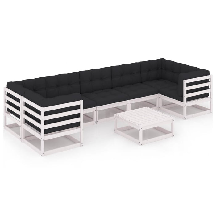 Set mobilier grădină cu perne, 8 piese, alb, lemn masiv de pin WALTI