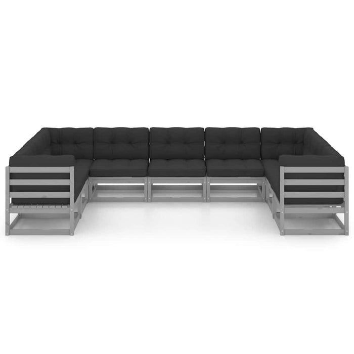 Set mobilier grădină cu perne, 9 piese, gri, lemn masiv de pin WALTI