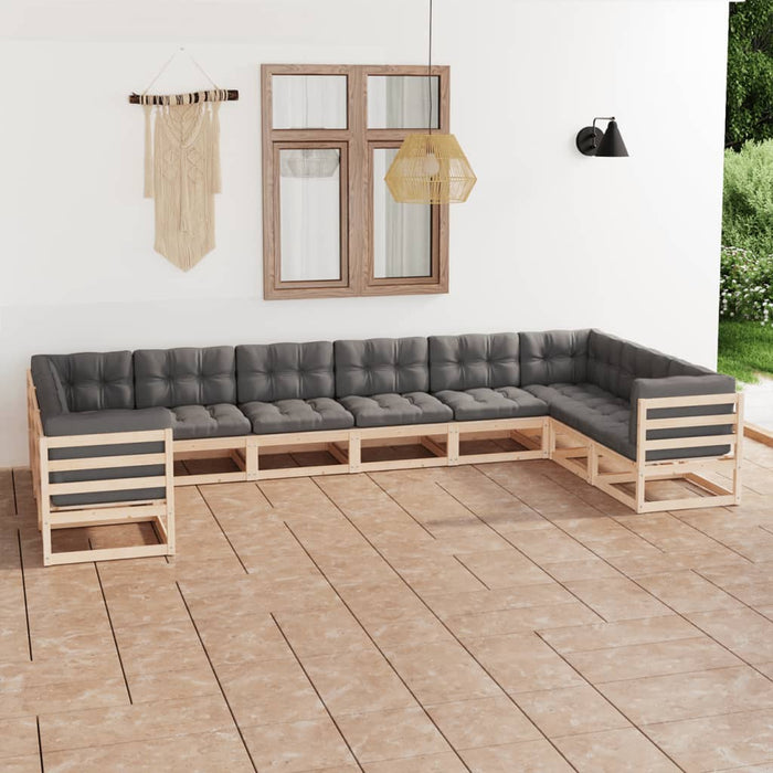 Set mobilier grădină cu perne, 10 piese, lemn masiv de pin WALTI