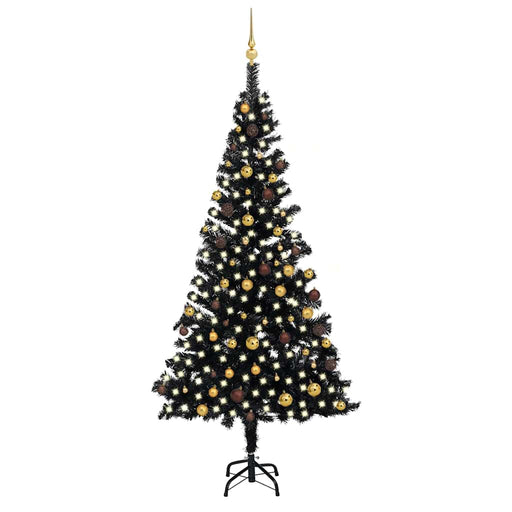 Brad Crăciun pre-iluminat cu set globuri, negru, 240 cm, PVC - WALTI WALTI