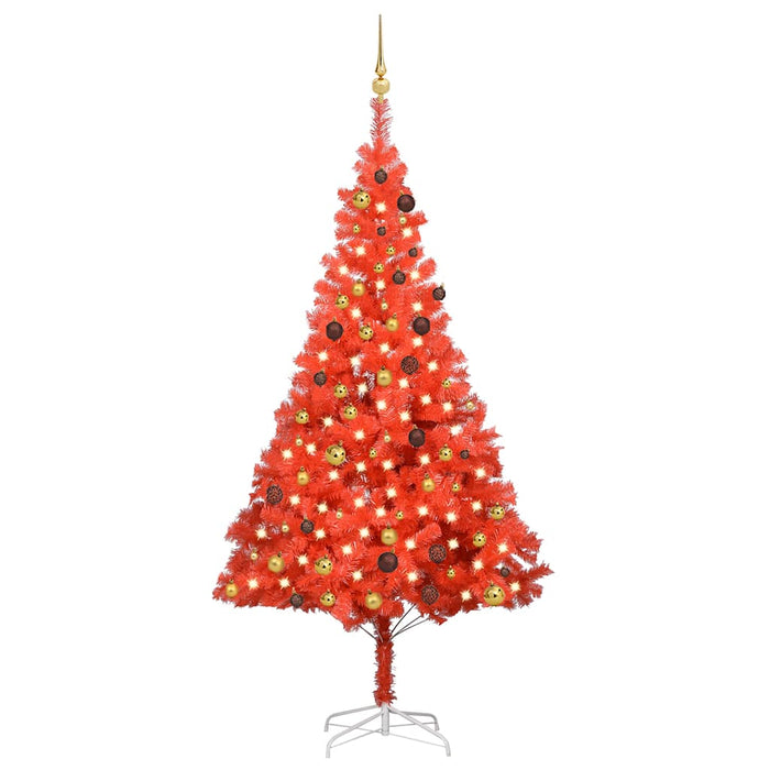 Brad de Crăciun pre-iluminat cu set globuri, roșu, 210 cm, PVC WALTI