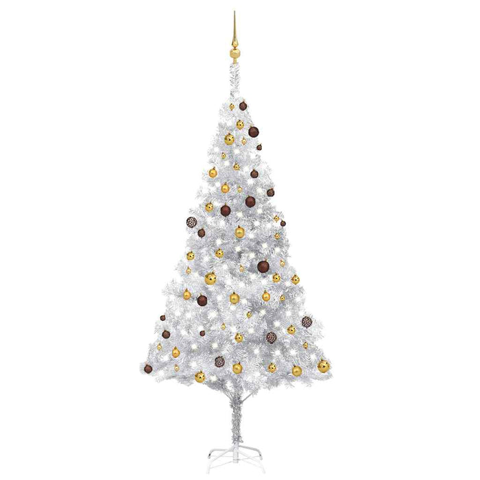 Brad Crăciun pre-iluminat cu set globuri, argintiu, 240 cm, PET WALTI