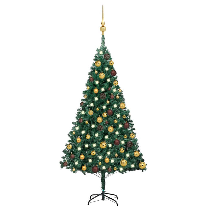 Brad Crăciun pre-iluminat cu set globuri, verde, 120 cm, PVC WALTI