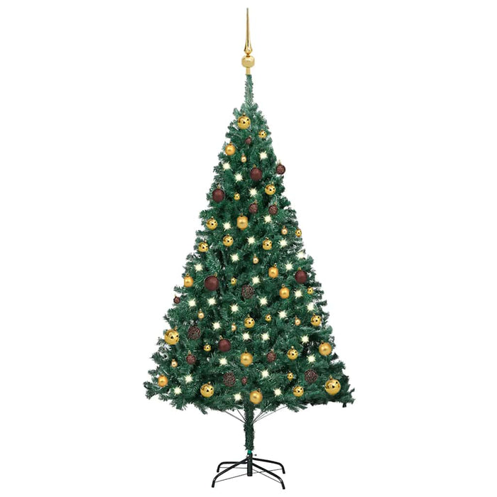 Brad Crăciun pre-iluminat cu set globuri, verde, 150 cm, PVC WALTI
