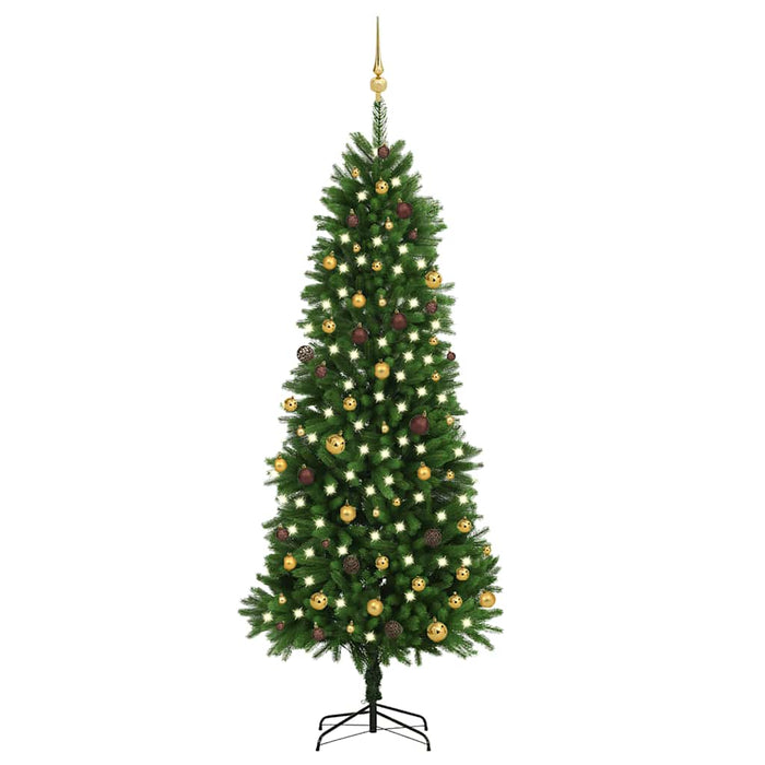 Brad Crăciun pre-iluminat artificial set globuri verde 240 cm WALTI