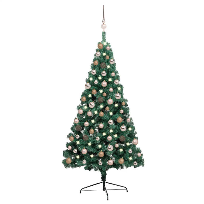 Jumătate brad Crăciun pre-iluminat cu set globuri verde 150 cm - WALTI WALTI
