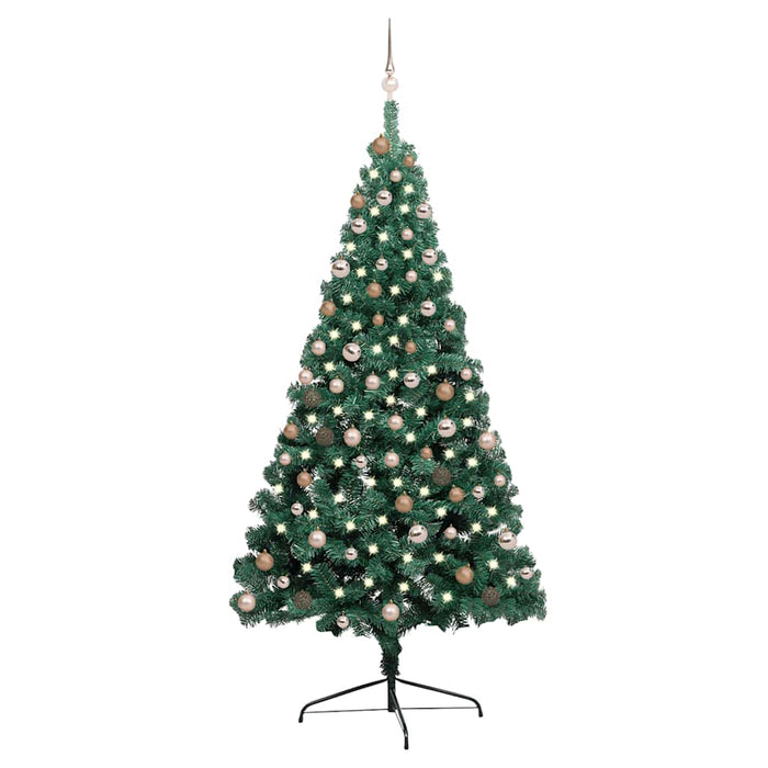 Jumătate brad Crăciun artificial cu set globuri verde 210 cm - WALTI WALTI