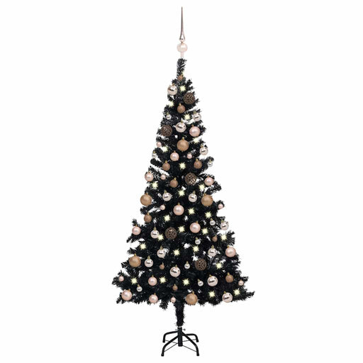 Brad Crăciun pre-iluminat cu set globuri, negru, 120 cm, PVC - WALTI WALTI