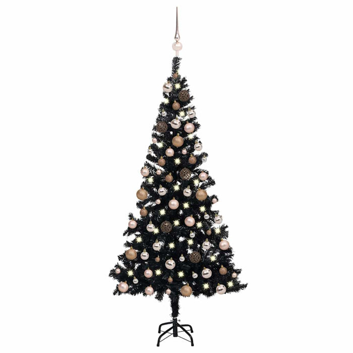 Brad Crăciun pre-iluminat cu set globuri, negru, 120 cm, PVC - WALTI WALTI