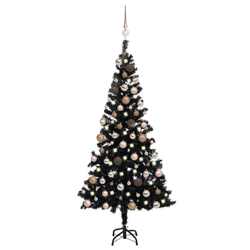 Brad Crăciun pre-iluminat cu set globuri, negru, 150 cm, PVC - WALTI WALTI