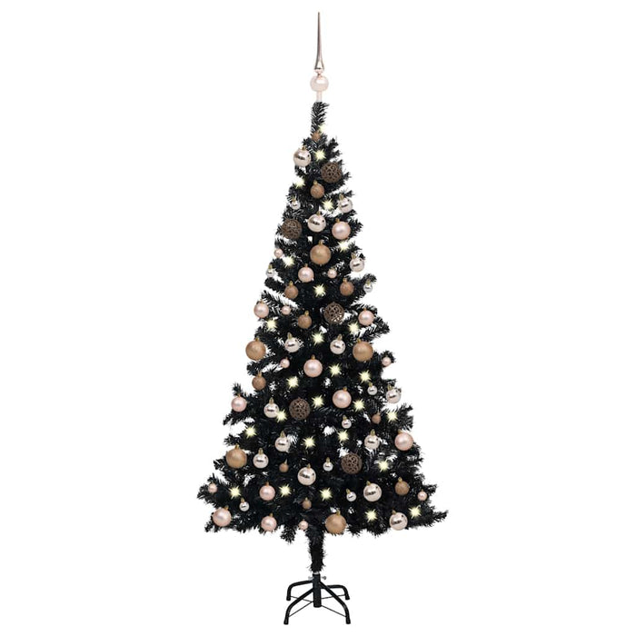 Brad Crăciun pre-iluminat cu set globuri, negru, 150 cm, PVC - WALTI WALTI