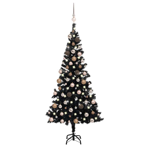 Brad Crăciun pre-iluminat cu set globuri, negru, 180 cm, PVC - WALTI WALTI