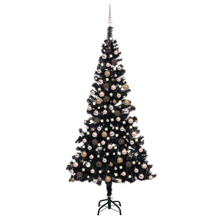 Brad Crăciun pre-iluminat cu set globuri, negru, 210 cm, PVC WALTI