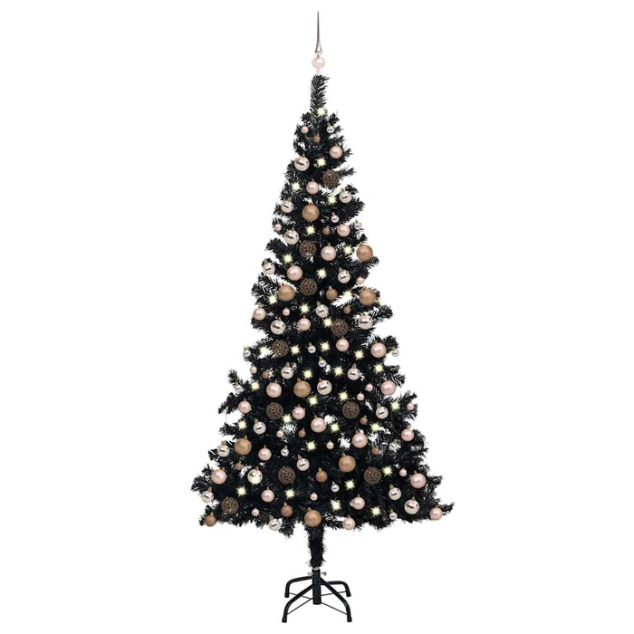 Brad Crăciun pre-iluminat cu set globuri, negru, 240 cm, PVC WALTI