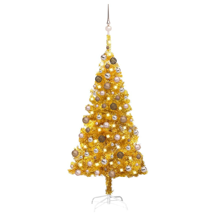 Brad Crăciun pre-iluminat cu set globuri, auriu, 120 cm, PET WALTI