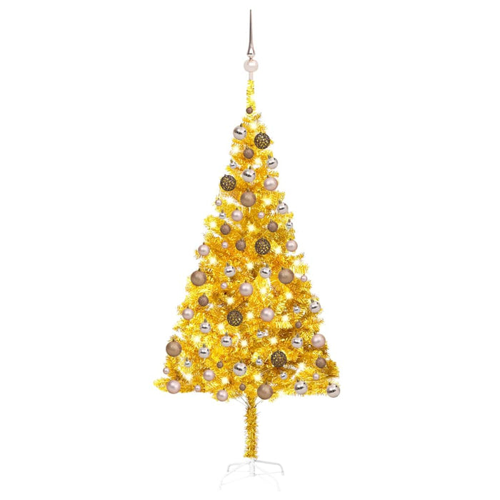 Brad Crăciun pre-iluminat cu set globuri, auriu, 180 cm, PET WALTI