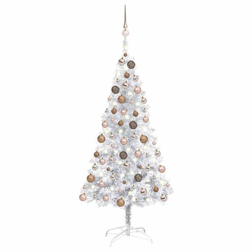 Brad Crăciun pre-iluminat cu set globuri, argintiu, 120 cm, PET - WALTI WALTI