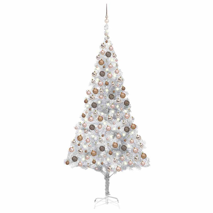 Brad Crăciun pre-iluminat cu set globuri, argintiu, 210 cm, PET WALTI