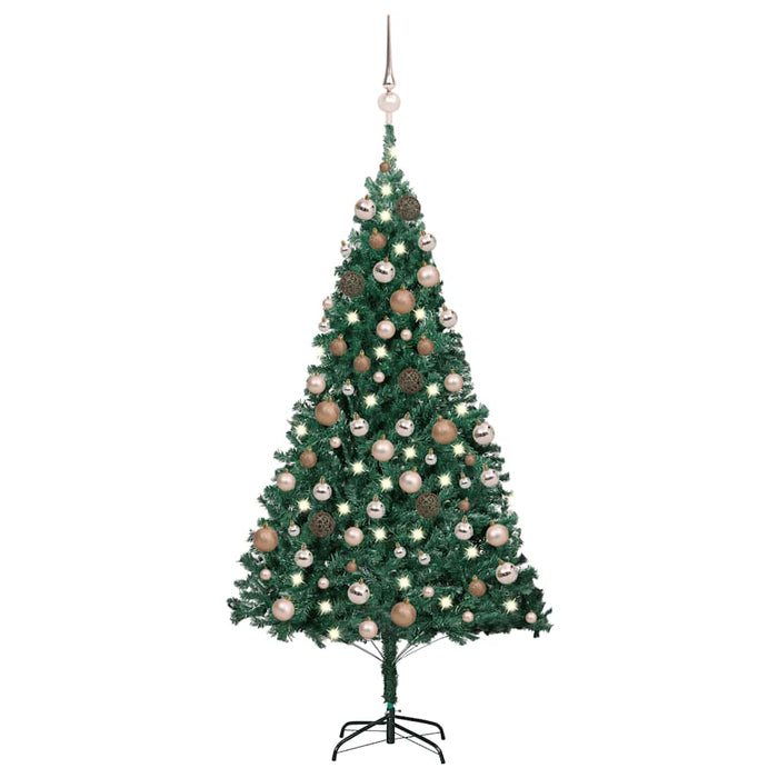 Brad Crăciun pre-iluminat cu set globuri, verde, 120 cm, PVC WALTI