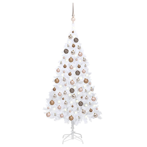Brad Crăciun pre-iluminat artificial set globuri alb 150 cm PVC - WALTI WALTI