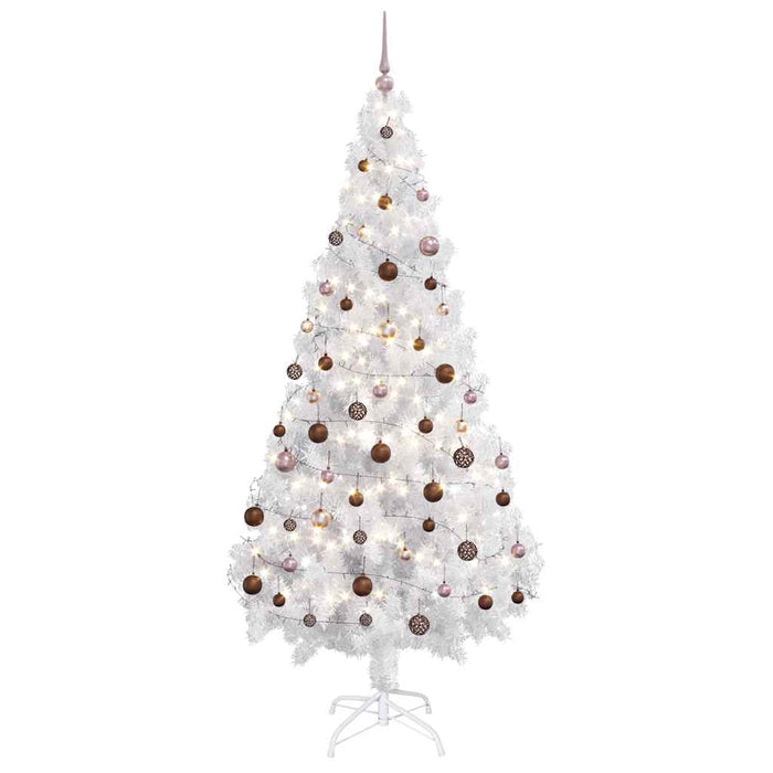 Brad Crăciun pre-iluminat artificial set globuri alb 180 cm PVC WALTI