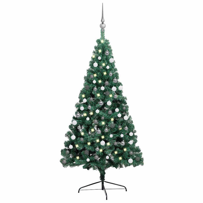 Jumătate brad Crăciun pre-iluminat cu set globuri verde 150 cm - WALTI WALTI