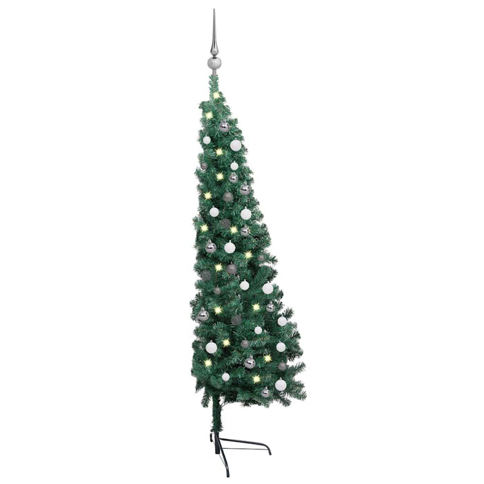 Jumătate brad Crăciun pre-iluminat cu set globuri verde 150 cm - WALTI WALTI