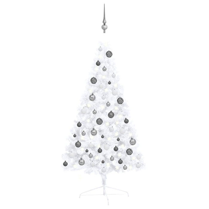 Jumătate brad Crăciun artificial cu set globuri, alb, 120 cm WALTI