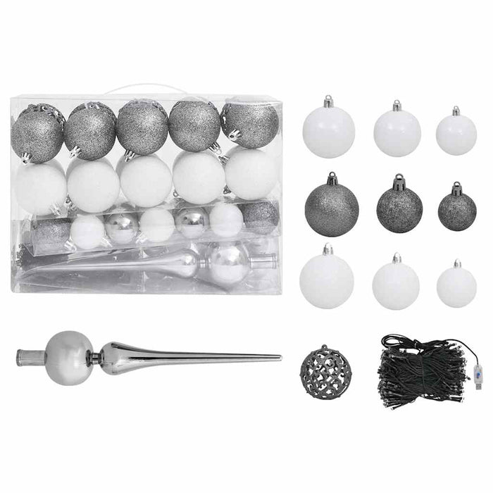 Jumătate brad Crăciun pre-iluminat cu set globuri, alb, 150 cm WALTI