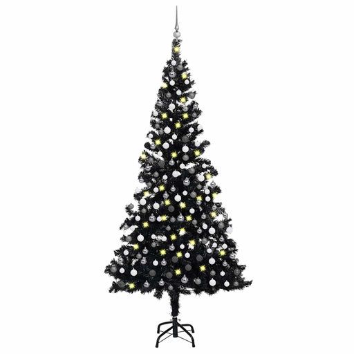 Brad Crăciun pre-iluminat cu set globuri, negru, 210 cm, PVC - WALTI WALTI