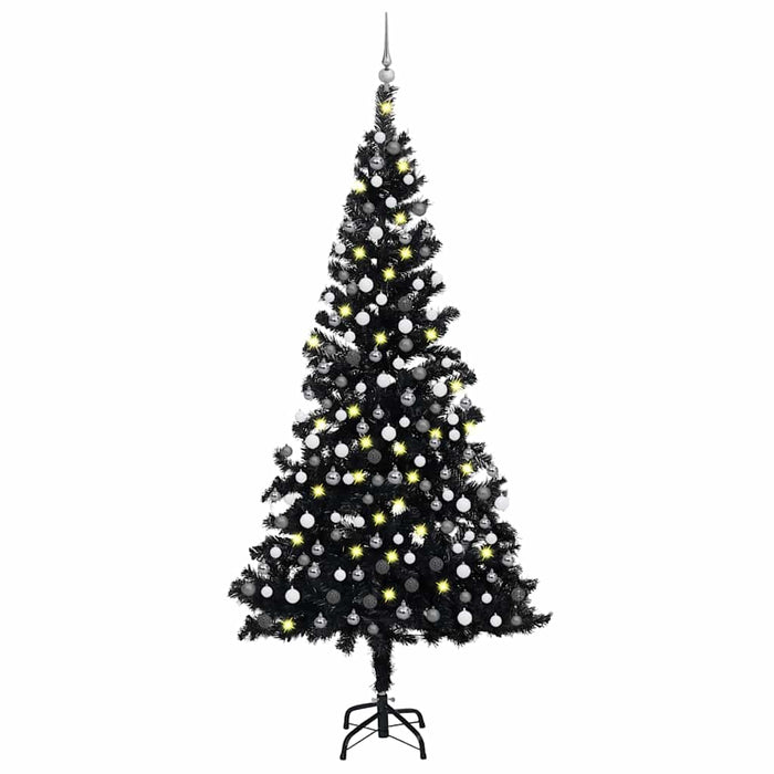 Brad Crăciun pre-iluminat cu set globuri, negru, 210 cm, PVC - WALTI WALTI