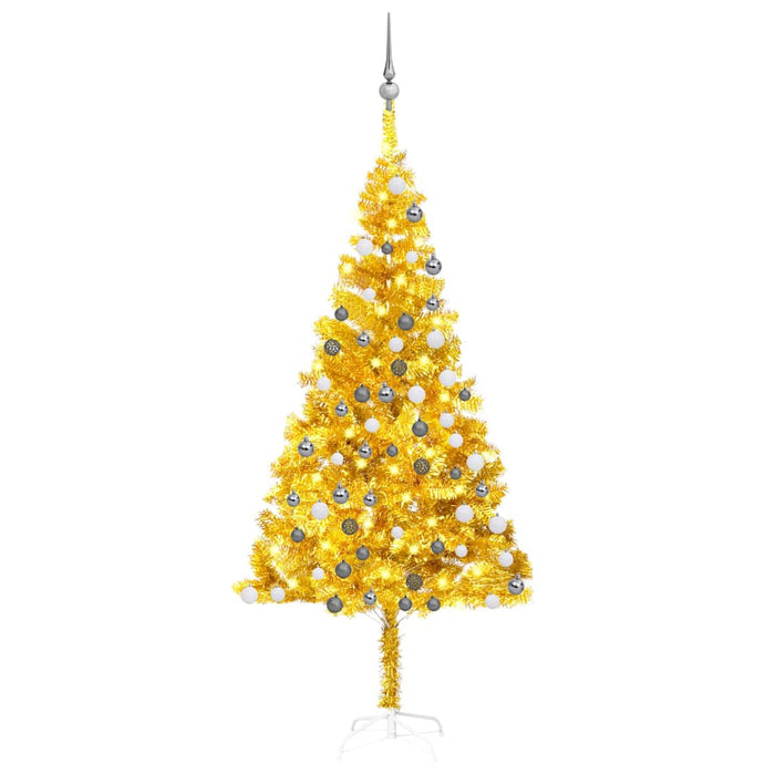 Brad Crăciun pre-iluminat cu set globuri, auriu, 180 cm, PET WALTI